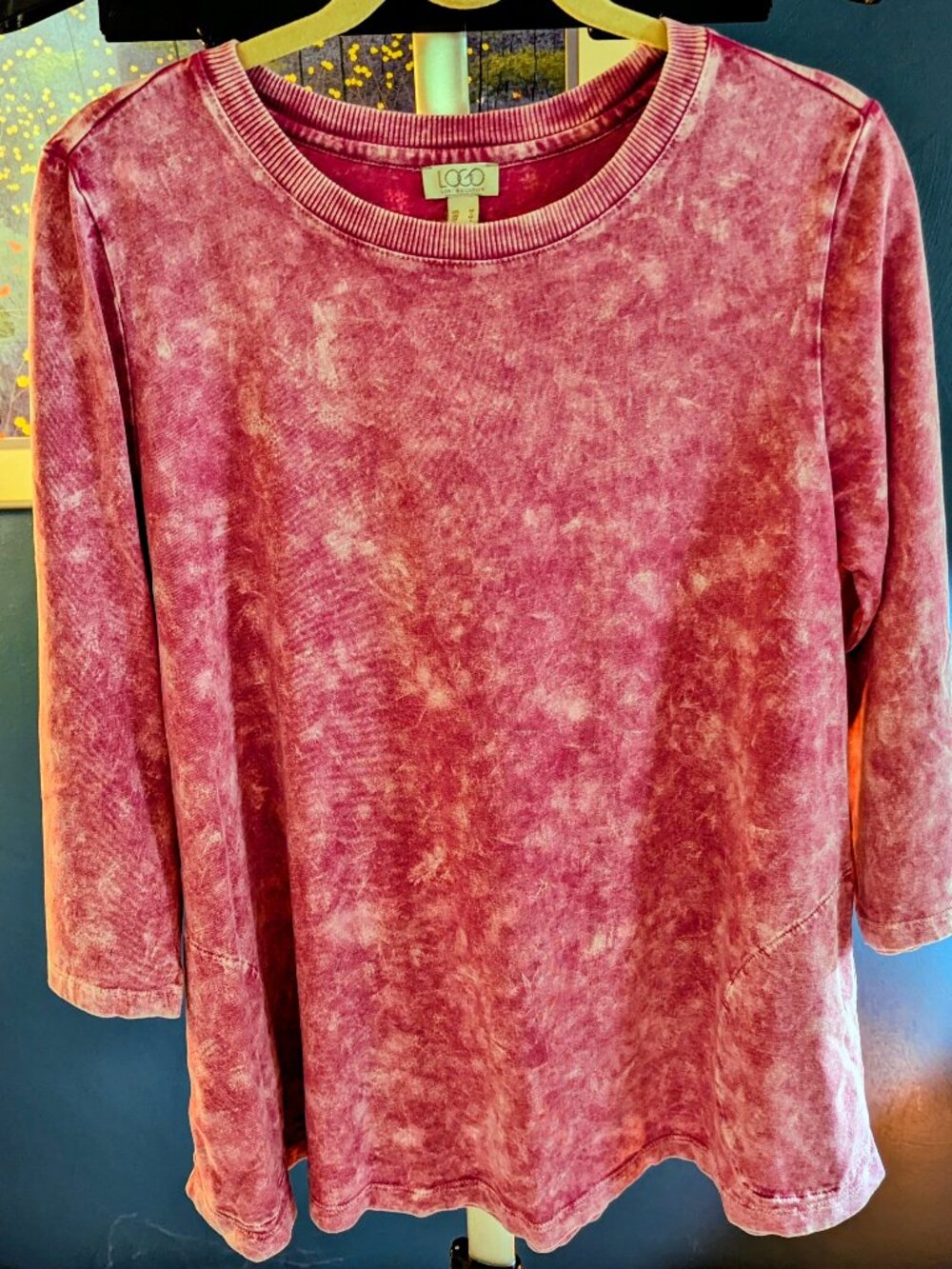 LOGO by Lori Goldstein Sun Faded Cotton Top M w/ Pockets 3/4 Sleeves Worn 1 Time